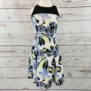 Chaps fit and flare abstract floral pockets scuba